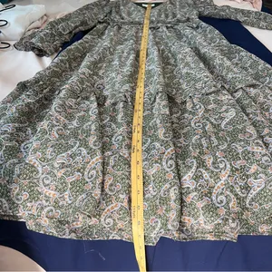 Love Riche Chiffon Olive Paisley Ruffle Long Sleeve Peasant Tiered Maxi‎ Dress M thumbnail 16