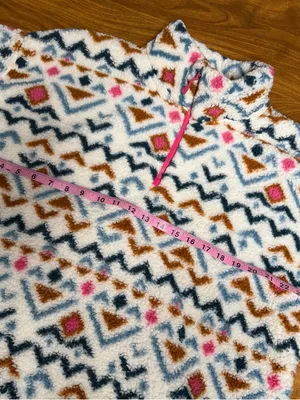Eddie Bauer Plush Fleece 1/4 zip pullover Jacket Cream Blue, Brown Pink print XL thumbnail 9