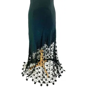 Jovani Sheer Illusion Lace Evening Gown Black Beaded Maxi 8 Formal Prom Black Tie thumbnail 9