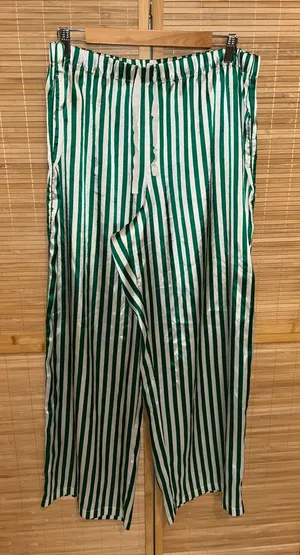 Victoria’s Secret satin green white stripe wide leg pajama pants woman’s XL thumbnail 1