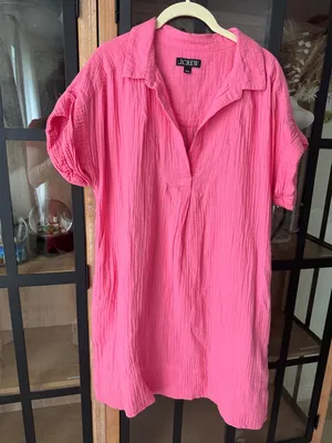J Crew muslin dress V-neck shirtdress soft gauze Tea Rose splice short sleeve thumbnail 1