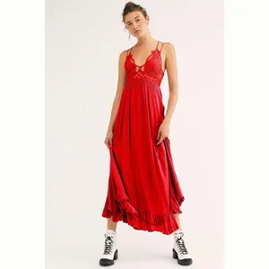 Free People Adella Lace Maxi Dress Red Romantic Boho Chic Crochet Strappy Small thumbnail 6