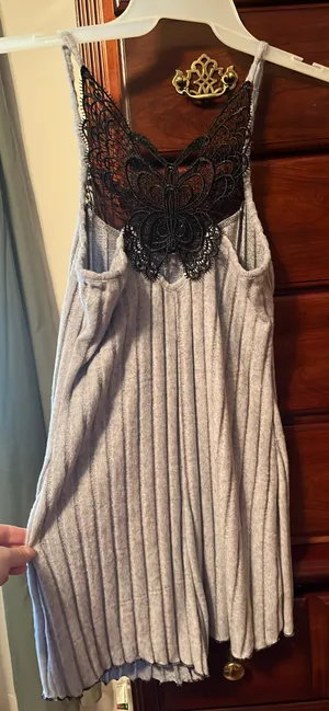 Woman’s sleep romper with lace accents Gray Size M thumbnail 2