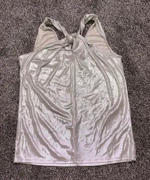 New York & Company silver metallic halter top in XS thumbnail 1