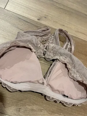Aerie lace O ring mesh‎ bralette nude beige size large thumbnail 3