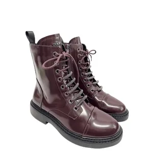 DKNY Burgundy Patent Leather Combat Boots Lace Up Zip Size 6M thumbnail 3