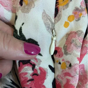 Abercrombie Fitch Womens M Pink Black Floral Popover Mini Dress‎ Cream thumbnail 7