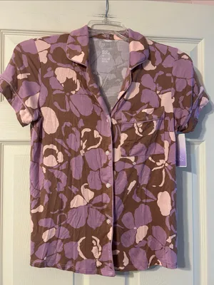 NWT stars above Brown and Lavender Floral Short Pajama Set XS thumbnail 2