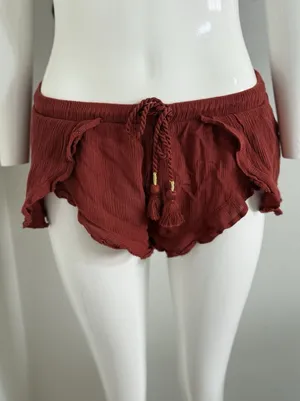 Forever 21 Shorts Women’s Ruffle Tiered Smocked Waist Hot Pants rust brown Approx Size S thumbnail 1