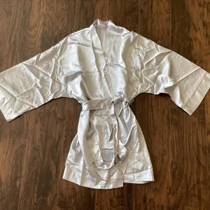 Classic Gray Satin Kimono Short Robe Size M thumbnail 3