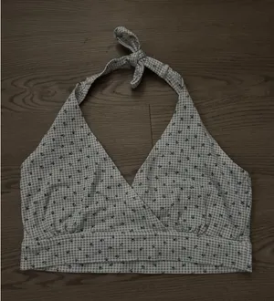 Vintage Energie Gingham Floral Halter Top Blue White Crop XL Cottagecore Y2K thumbnail 1