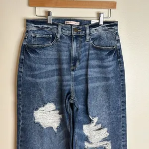 SO Women Super High Rise Wide Leg Distressed Denim Jeans Blue 11/30W thumbnail 2