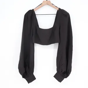 Naked Wardrobe Womens Black Puff Sleeve Square Neck Crop Top Size M thumbnail 2