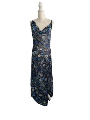 TOLUCA Butterfly Blue Sheer Maxi Gown Dress Size L NEW NWT thumbnail 4