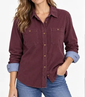 LL Bean Burgundy Cotton Flannel Chamois Button Shirt Pockets Casual LARGE thumbnail 1