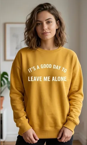 Bluenotes Boyfriend Fit Yellow 'Leave Me Alone' Crewneck Sweatshirt Size Medium thumbnail 1