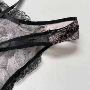 Victorias Secret Body Suit Nighty Thong Lace Plunge Neck Corset Lace Up Black thumbnail 13