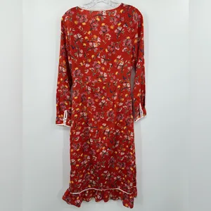 Free People Covent Garden Orange Rust Floral Ruffle Faux Wrap Midi Dress Size‎ 4 thumbnail 3