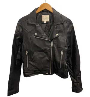 Thread & Supply Womens‎ Black Faux Leather Moto Motorcycle Biker Jacket Small S thumbnail 1