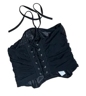 Renaissance Victorian‎ Ruched Mesh Lace Up Corset Belt Boned Waist Cincher XS thumbnail 1