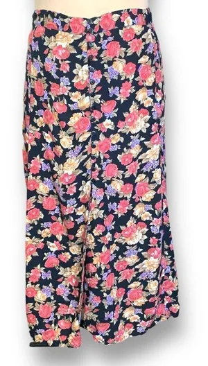 Vintage 90s Maxi Skirt Dark Floral Black Pink Cottagecore‎ Button Down XL thumbnail 1