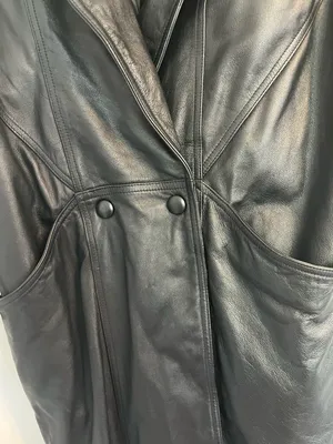 Wilson's Leather Vintage Black Long Leather Trench Coat jacket lined medium duster thumbnail 4