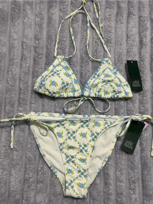 Wild Fable Floral String Bikini Set — Blue & White — Size S (4–6) — NWT thumbnail 1