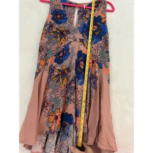 Free People Floral Sleeveless Mini Dress V-Neck High-Low Boho Pink‎ Blue XS thumbnail 6