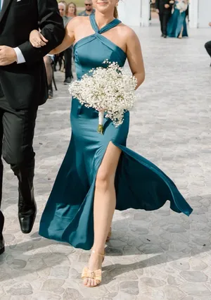 Ink Blue Azazie cross halter dress thumbnail 3