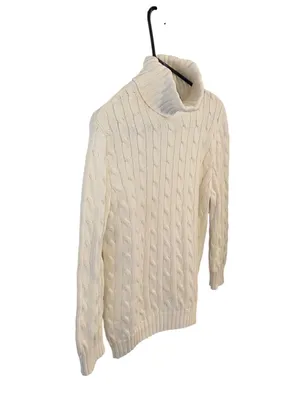 Vintage Ralph Lauren Cable Knit Turtleneck Sweater Ivory Cotton Coastal preppy thumbnail 4