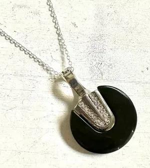 Black silver tone rhinestone pendant necklace thumbnail 1