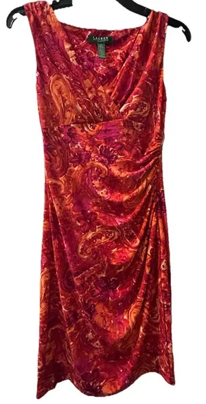 Ralph Lauren Floral Ruched Stretch Dress Sz 2 Preppy Classic Bright Sunny Career thumbnail 1