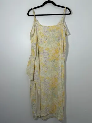 H&M Women’s XXL Yellow Floral Ruffle Midi Slip Dress Adjustable Straps thumbnail 4