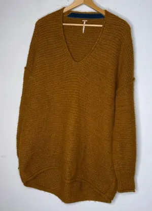 Free People‎ knit sweater over sized mustard brown color Alpaca Blend Small thumbnail 1