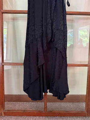 Abercrombie & Fitch Black Satin Leopard Jacquard Wrap Midi Slip Dress - Size XS thumbnail 3