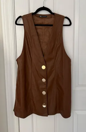 Zara brown leather button down dress  thumbnail 1