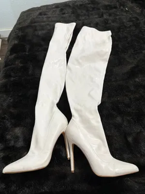 Liliana White faux leather over the knee boots with zipper detail 7.5 thumbnail 2