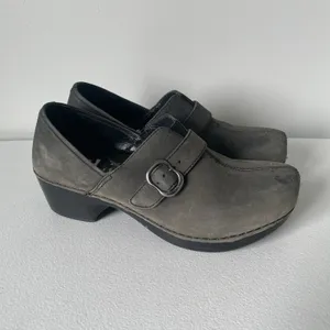 Dansko Tamara Slip-On Clogs Shoes Buckle Black Gray Suede Leather Women's 37 thumbnail 2