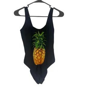 California Sunshine‎ Women's Size Medium Pineapple Print Black Swimsuit thumbnail 2