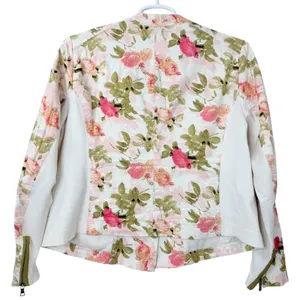 Lane Bryant Floral‎ Moto Jacket Asymmetrical Zip Up Pockets White Pink Size 16 thumbnail 6