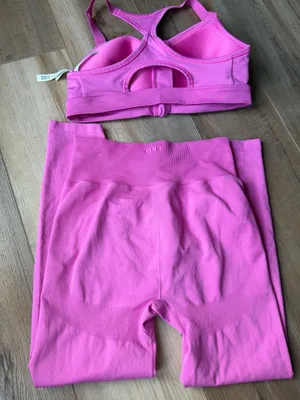 VSX Victoria’s Secret Ribbed Sports Bra & Leggings Set Medium Pink thumbnail 5