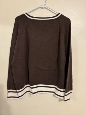 Old Navy Brown Cream V-Neck Varsity Stripe Sweater M NWT thumbnail 8