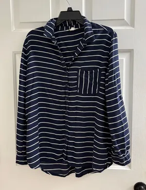 Beach Lunch Lounge Button Down Striped Shirt Blue thumbnail 1