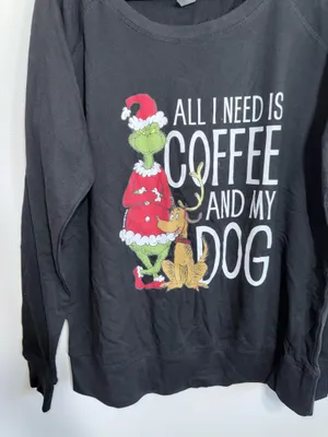 The Grinch Coffee and Dog Graphic Top Black Long Sleeve Christmas thumbnail 4