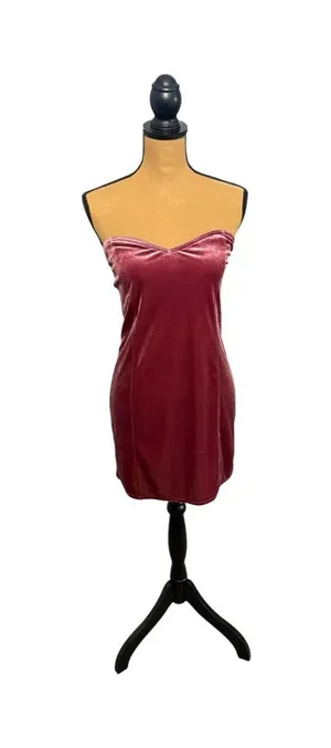 Light Before Dark Velvet Mini Dress L Strapless Sweetheart Y2K Burgundy NWT thumbnail 1