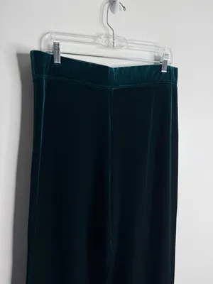 Susan Graver Green Velvet Pull On Wide Leg Pants‎ Large Effortless Minimalist thumbnail 7