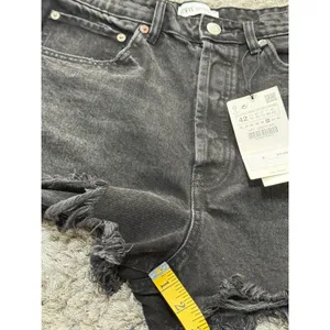 NWT Zara Women's Black High Waisted Frayed Hem Cut Off Denim Shorts Size 10 thumbnail 10