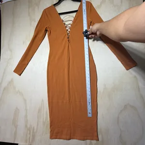 Forever‎ 21 Rust Lace-Up Long Sleeve Midi Bodycon Dress Women’s Small thumbnail 6