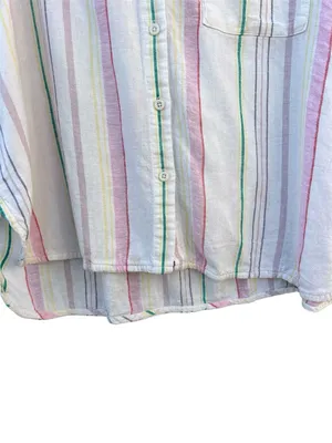 Madewell Women's Small Linen Blend Pastel Rainbow Stripe Button Up Shirt thumbnail 3