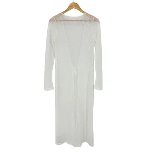 Missguided Longline Tie Front Cardigan Womens Medium White Sheer‎ Textured NWT thumbnail 3